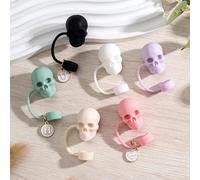 5PCS Skeleton Skull Silicone Straw Toppers, 3D Skull Design fit on to Stanley Tumbler Straws, Spooky & Fun Drink Accessory, Halloween Accessory