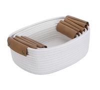 5pcs Small Cotton Rope Storage Basket Set with Pu Handles for Shelves