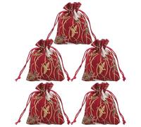 5pcs Small Drawstring Makeup Brush Bags, Japanese Style Red Crane Pattern, 10x13cm Cosmetic Storage Pouches for Travel and Party Favor
