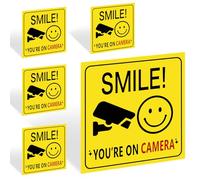 5Pcs Smile You Are On Camera Sign, Self-Adhesive CCTV Sign Outdoor Vinyl CCTV Sticker Reflective Smile Your On Camera Signs for Warn/Notify Visitors or Clients (100mm x 100mm)