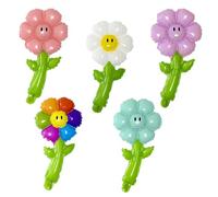 5pcs Smiley Balloons Set - Colorful Flower and Daisy Balloons for Kids' Birthday Decorations, Multicolor Balloon with Cute Faces, Good for Girls' Parties and Outdoor Balloon Decorations