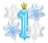5pcs Snow Birthday Party Balloon Decorations, Large Blue Number & 4pcs Snowflake Big Foil Balloons Decorations and Favors for Winter Wonderland Blue Princess Theme Birthday Parties(Number 1)