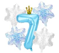 5pcs Snow Birthday Party Balloon Decorations, Large Blue Number & 4pcs Snowflake Big Foil Balloons Decorations and Favors for Winter Wonderland Blue Princess Theme Birthday Parties(Number 7)