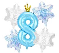 5pcs Snow Birthday Party Balloon Decorations, Large Blue Number & 4pcs Snowflake Big Foil Balloons Decorations and Favors for Winter Wonderland Blue Princess Theme Birthday Parties(Number 8)