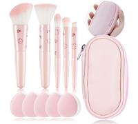 5pcs Soft Makeup Brushes With Bag And 5pcs Mini Puff,Cute Makeup Brushes Kids,Make up Brushes For Girls,Travel Makeup Brush,Wooden Handle And Synthetic Fibers