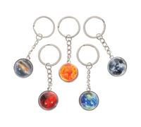 5Pcs Solar System Planet Keychain Set with Noctilucent Glass Balls - Earth, Mars, Sun, Moon Key Ring Bag Pendant for Boys Novelty Accessories