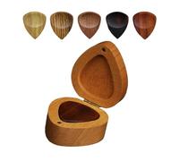 5Pcs Solid Wood Guitar Picks with Wood Holder Box - 5 Different Wood Types for Various Sound Quality, Non-Slip Concave Picks, Guitar Picks Set with Organizer for Guitarist Musician (Heart Box Set)