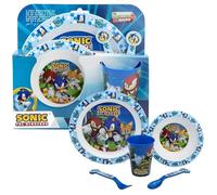 5PCs Sonic The Hedgehog Reusable Dinnerware Set - 260ml Reusable Cup, Stacking Bowl, Plate, Fork and Spoon, BPA Free Children Microwave Tableware Cutlery Set 4+Years