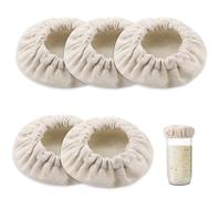5pcs Sourdough Starter Jar Cloth Covers, Reusable Cotton Cloth Covers Unbleached Rising Bread Jar Lid Proofing Organic Fermentation Fabric Cover Bowl Covers for 3-4 Inch Jar Mouth Baking Supplies