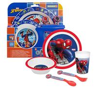 5PCs Spiderman Kids Reusable Dinner Set - 260ml Reusable Cup, Plate, Bowl, Fork & Spoon, BPA Free Plastic Tableware for Children 4+y, Microwave Safe Dinnerware Set