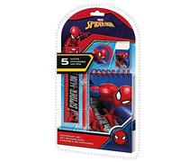 5Pcs Spiderman School Stationery Set for Kids| A5 Notebook, Eraser, Pencil, Ruler, Sharpener| Marvel Gifts for Boys 3+Years