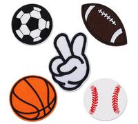 5pcs Sports Ball Logo Embroidery Patches, Premium Non-Woven and Polyester Embroidered Sports Patches Iron On, Baseball Football Basketball Shape Soccer Applique Iron On for Hat Cloth Shoes and Bag