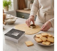 5PCS Square Cookie Cutters Set, Stainless Steel Nested Baking Molds, 5 Sizes Metal Baking Cutter Rust-Resistant Metal Baking Tools for Cookies Pastry Fondant Sandwich Dough