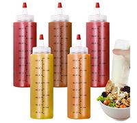5Pcs, Squeeze Bottles, 8 Oz/250 Ml, Squeeze Condiment Bottles With Cap, Liquid Bottles, No-Leak Condiment Bottles, With Leak-Proof Cap And Measurements, For Bbq, Painting, Condiments, Ketchup, Sauces