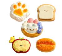 5Pcs Squishies 5-Piece Set, Soft Sensory Fidget Items, Food-Themed Squishy Collection with Egg Tart, Doughnut, Toast, Cat Paw and Apple Designs