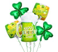 5Pcs St Patricks Day Balloons - 18 Inch Green Shamrocks Balloons for St Patricks Day Decorations - Happy St. Patrick's Day Square Foil Balloons for St Patrick's Day Party Decorations