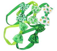 5pcs St Patrick's Day Clover Pet Bow Tie Collar for Dogs and Cats Lightweight Holiday Outfit Accessories for Comfortable Festive Photo Shoots