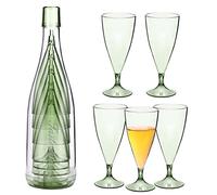 5Pcs Stackable Champagne Glasses Set,Reusable Unbreakable Wine Flutes with Bottle Container,Shatterproof Elegant Transparent Stemmed Goblet Barware,Perfect for Party,Wedding,Birthday