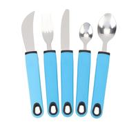 5Pcs Stainless Steel Adaptive Cutlery Set, Improve Flexibility and Control, Unique Utensils Set, Non Slip Handle Design for Hand Tremors, Arthritis, Parkinson (Blue)