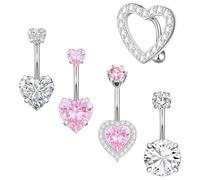 5pcs Stainless Steel Belly Button Ring Set,Navel Bars Belly Bars Silver Belly Bar Belly Button Bars Surgical Steel Rings Belly Button Piercing Dangle Jewelry. (Silver, One Size)