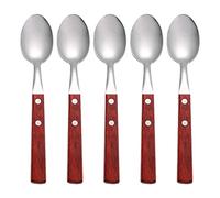 5pcs Stainless Steel Coffee Spoons Wood Handle Tea Spoons Dessert Ice Cream Cake Tasting Spoon Dinner Spoon for Home Kitchen Restaurant Hotel Red