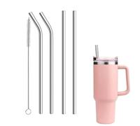 5PCS Stainless Steel Replacement Straws Set for Stanley 40oz Cup Reusable Stainless Steel Straws with Cleaning Brush Suitable for Stanley Adventure Quencher Travel Tumbler