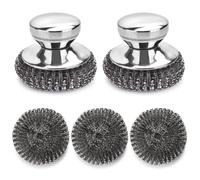 5PCS Stainless Steel Scrubber Pads, Steel Wool Scrubber Set with 2Pcs Handle, Stainless Scrubber for Cleaning Kitchen and Household, Dishes, Stoves, Grill, Wash Sink, Pots