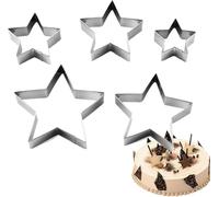 5PCS Star Cookie Cutter Set - Stainless Steel Star Shaped Cookie Cutters - 5 Sizes Biscuit Fondant Cake Pastry Cutter for DIY Baking Decoration Christmas Halloween Easter Thanksgiving