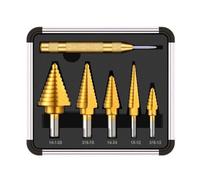 5Pcs Step Drill Bit Set with Automatic Center Punch, HSS Titanium High Speed Steel Step Drill Bits, 50 Sizes Step Bits for Metal, Aluminum, Wood, Plastic