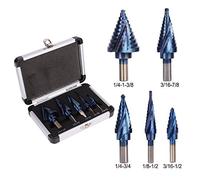 5Pcs Step Drill Set, Triangle Shank Spiral Groove Ti - Coated High - Speed Steel Drill Bits for Iron Aluminum PV Plate, Inch Sizes 1/8-1 - 3/8, Deburring Chamfering Reaming Tool