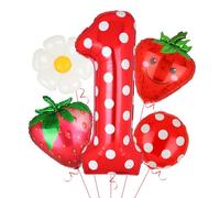 5Pcs Strawberry 1st Birthday Foil Balloons 40 Inch Sweet One Birthday Decorations For Girls Red Polka Dot Strawberry Number 1 Mylar Balloon Daisy Fruit Berry First Party Supplies