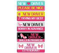 5Pcs Student Driver Sticker Magnet for Car, Lovely Novice Car Stickers Keep Your Distance Reflective Removable Safety Sign for Novice Drivers & Students Supplies (Rose)