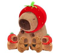 5pcs Stuffed Capybara Plush Stuffed Animals Large Capybara Toy Plush Mommy with 4 Baby, Simulation Animal with Strawberry Hat Mommy Plushies 5 in 1 Cuddly Toy Hugging Pillow Soft Plushie Gift