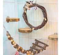 5Pcs Sugar Glider Supplies Cage Accessories,Apple Wood Squirrel Ferret Hamster Hanging Chewing Climbing Toys,Sugar Glider Swing Toy Ladder Toy Platform (Wood, 5Packs)