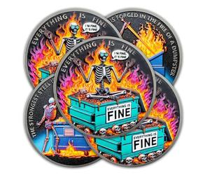 5pcs Sunglasses Skull Dumpster Fire Coin Skull Dumpster Fire Desk Accessories Firefighter Challenge Coin Novelty Coins Pocket Token Inspirational Gifts for Men Women