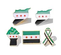 5Pcs Syria Flag Enamel Pins, Syria Map Flag Lapel Pin, Syria Flag Ribbon Brooch, Syria Flag Fist Alloy Badge, 3cm(1.2"), Metal, no gemstone