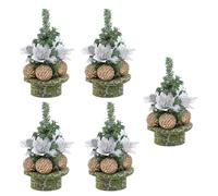 5pcs Tabletop Christmas Tree Pine Needle With Golden Ornament Festive Desk Decoration Accessory For Home Office Christmas Tree