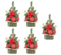 5pcs Tabletop Christmas Tree Pine Needle With Golden Ornament Festive Desk Decoration Accessory For Home Office Tabletop Christmas Ornament