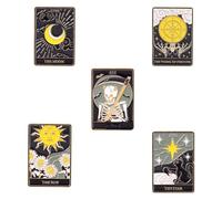 5Pcs Tarot Card Enamel Pin Playing Cards Brooches Pin Set Punk Lapel Pin Sun/Moon/Star/Skull/Wheel Of Fortune Badges Pin Magic Divination Lapel Badges Clothing Decorate