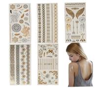 5Pcs Tattoo Stickers, Gold Silver Metallic Glitter Body Art, Waterproof Temporary Tattoos Fake Body Art for Arm Leg Adults or Kids