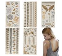 5Pcs Tattoo Stickers, Gold Silver Metallic Glitter Tattoos, Waterproof Tattoo Stickers Fake Tattoos for Arm Leg Adults or Kids
