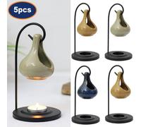 5Pcs Teardrop Shape Hanging Oil Burner With Stand Ceramic Night Light Fragrance