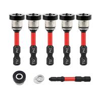 5pcs TEURSA ® Magnetic Drywall Screw Setter Bits - Adjustable Depth PH2 Positioning Bits with Removable Aluminum Collar, S2 Steel Hex Shank for Sheetrock and Plasterboard Screws (5pcs 2")