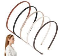 5PCS Thin Headband, Skinny Leather Headbands for Women, Comfortable No Headache Headband, Non Slip Hair Accessories(Red Brown, Brown, Beige, Khaki, Black)