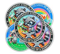 5Pcs This Little Light of Mine Dumpster Fire Coin, Cute Raccoon Dumpster Fire Challenge Coin Set - Funny Office Desk Accessories - Novelty Pocket Token - Inspirational Office Gifts for Men Women