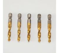 5PCS Titanium Combination Drill Tap Bit Set Screw Tapping Hex Shank HSS Metric/Imperial Plug Drill Bits Hand Tools (Titanium 1/4-20NC)
