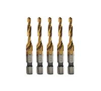 5PCS Titanium Combination Drill Tap Bit Set Screw Tapping Hex Shank HSS Metric/Imperial Plug Drill Bits Hand Tools (Titanium 10-24NC)