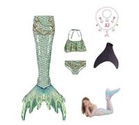 5pcs Toddler Swimming Costume With Bracelet Necklace Earrings Set Glittery Clothing, Ideal For Pool And Sea,F-110