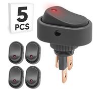 5PCS Toggle Rocker Switch with Red LED Round Dot Light, ON/Off SPST 3Pin 20A 12V Heavy Duty 12mm/0.47" Illuminated Lighted Boat Switches for Home Auto Car Truck RV Marine, ASW-20D
