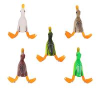 5pcs Topwater Duck Lure, Floating Fishing Lure with Hooks for Bass, 3D Rubber Realistic Duck Bait with 360° Rotating Feet, Lightweight Bass Fishing Bait for Freshwater